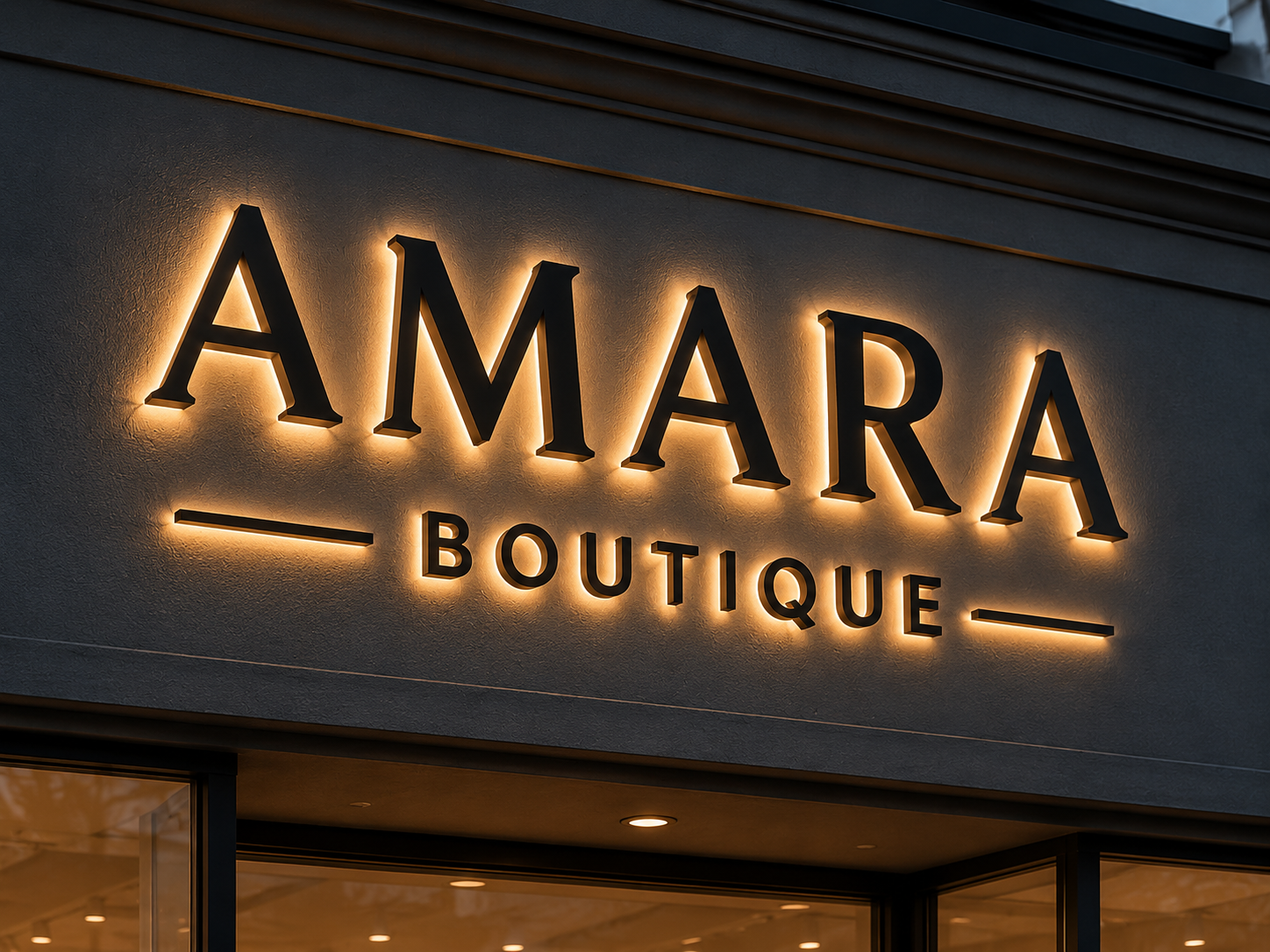 Boutique retail store with halo backlit letters for their signage designed and manufactured by Formifylabs in Toronto.